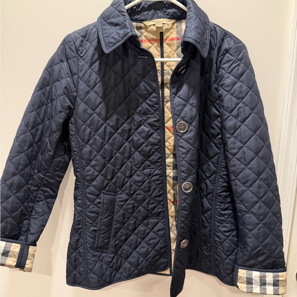 Burberry Jackets & Blazers - Burberry Brit Navy Quilted Jacket with Plaid Lining